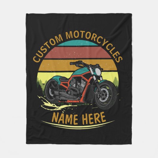 名前の変更文字ヴィンテージレインボートバイク フリースブランケット (正面)