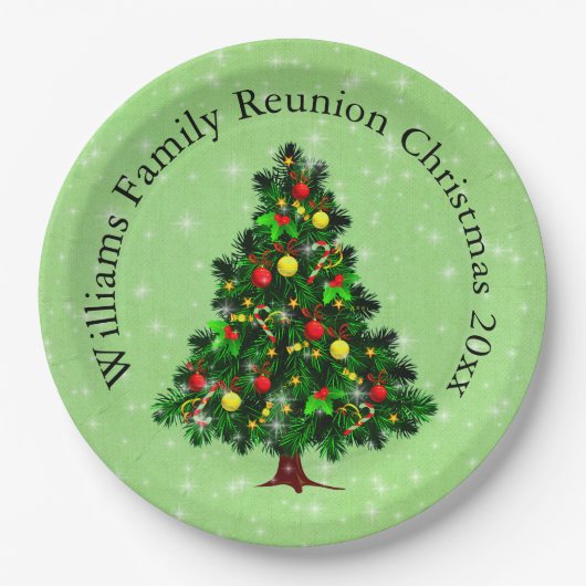 名前の変更文字一致するクリスマスツリー20xx 9" ペーパープレート (正面)