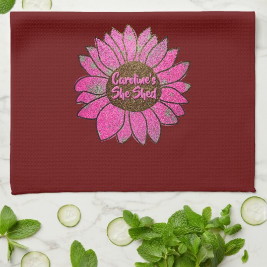 名前の変更文字彼女はピンクのひまわり キッチンタオル (折り畳み)