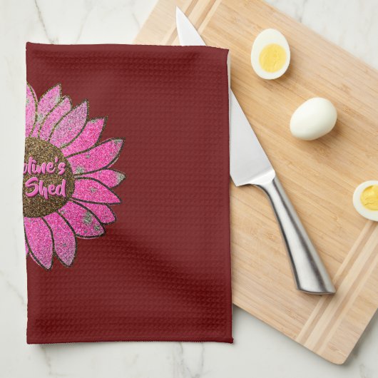 名前の変更文字彼女はピンクのひまわり キッチンタオル (四つ折り)