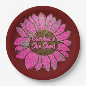 名前の変更文字彼女はピンクのひまわり ペーパープレート (正面)