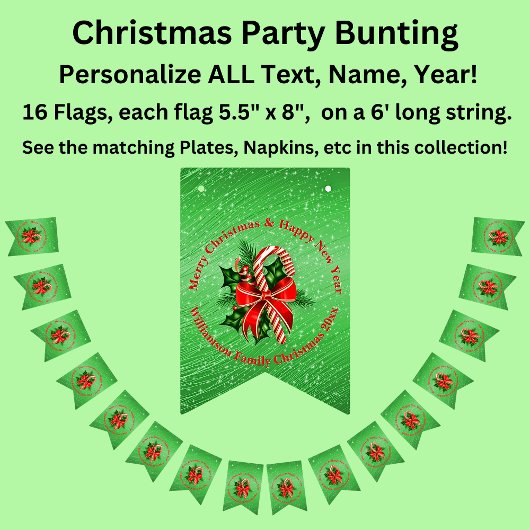 名前の変更文字赤い緑のクリスマスバントF バンティングフラッグ
