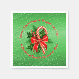 名前の変更文字赤い緑のクリスマス20xx スタンダードカクテルナプキン