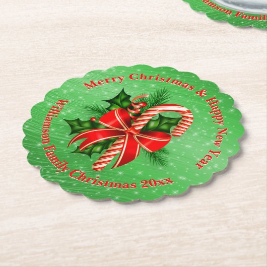 名前の変更文字赤い緑のクリスマス20xx ペーパーコースター (アングル)