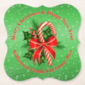 名前の変更文字赤い緑のクリスマス20xx ペーパーコースター (正面)