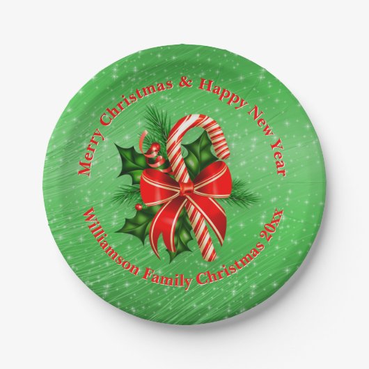 名前の変更文字赤い緑のクリスマス20xx 7" ペーパープレート (正面)