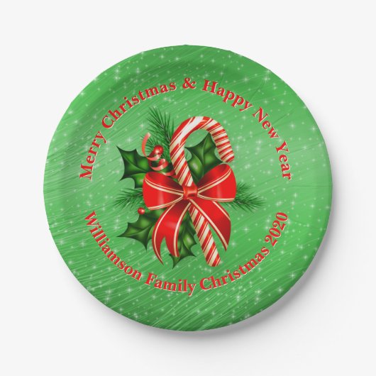 名前の変更文字赤い緑のクリスマス7" ペーパープレート (正面)