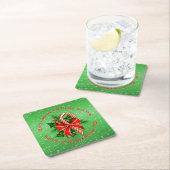 名前の変更文字赤緑クリスマス スクエアペーパーコースター (インサイチュ)