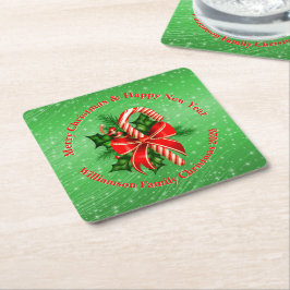 名前の変更文字赤緑クリスマス スクエアペーパーコースター