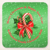 名前の変更文字赤緑クリスマス スクエアペーパーコースター (正面)