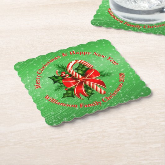 名前の変更文字赤緑クリスマス ペーパーコースター (アングル)