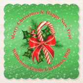 名前の変更文字赤緑クリスマス ペーパーコースター (正面)