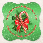 名前の変更文字赤緑クリスマス ペーパーコースター (正面)