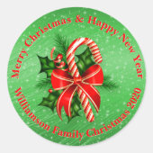 名前の変更文字赤緑クリスマス ラウンドシール (正面)