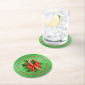 名前の変更文字赤緑クリスマス ラウンドペーパーコースター (インサイチュ)