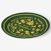 名前の変更文字金ゴールドグリーンクリスマス20xx 9"を追加 ペーパープレート (アングル)
