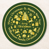 名前の変更文字金ゴールドグリーンクリスマス20xx Sqの追加 ラウンドペーパーコースター (正面)