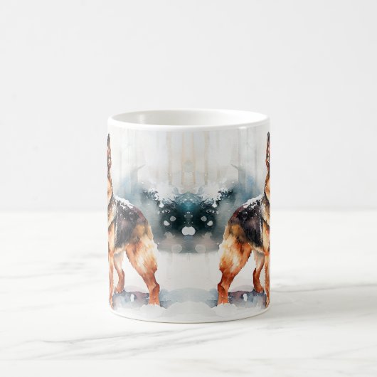 名前の変更文字、雪のドイツの羊飼いの追加#1 コーヒーマグカップ (中央)