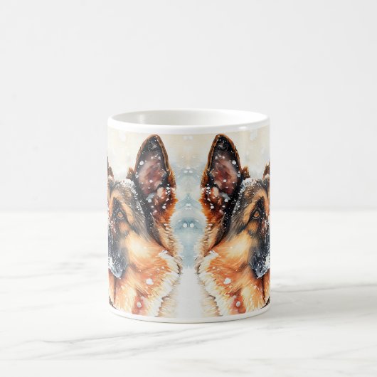 名前の変更文字、雪のドイツの羊飼いの追加#2 コーヒーマグカップ (中央)