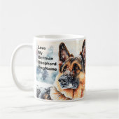 名前の変更文字、雪のドイツの羊飼いの追加#2 コーヒーマグカップ (左)