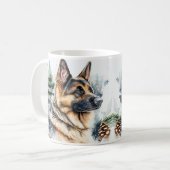 名前の変更文字、雪のドイツの羊飼いの追加#4 コーヒーマグカップ (正面左)