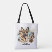 名前の変更文字、雪のドイツの羊飼いの追加#6 トートバッグ (裏面)