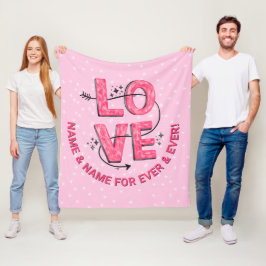 名前の変更文字Boho LOVEワード文字タイプピンク フリースブランケット