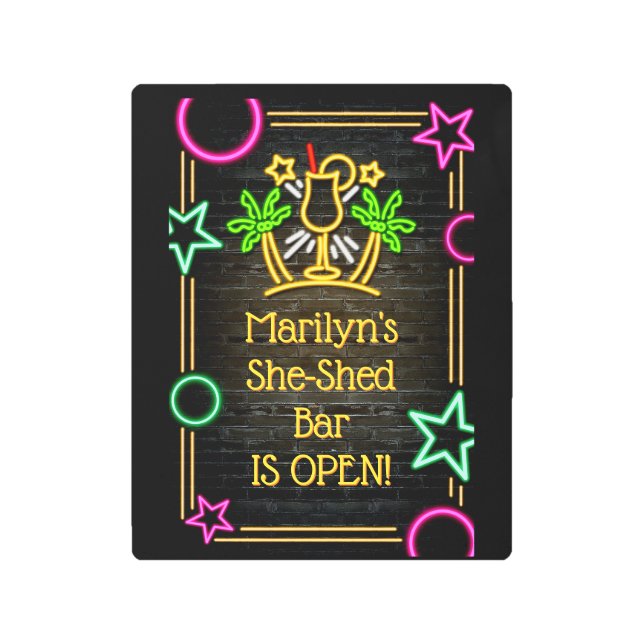 名前の変更文字She-Shedバーカクテル メタルプリント (正面)