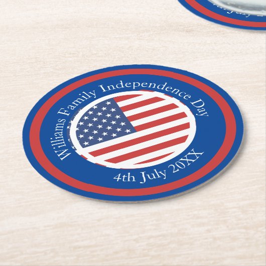 名前の変更文字USAフラグ独立記念日7月4日 ラウンドペーパーコースター (アングル)