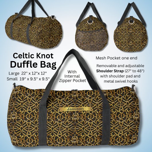 名前の変更、ブラウン金ゴールドブラックケルト結び目模様 ダッフルバッグ