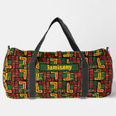 名前の変更、赤い緑の黄色の黒い幾何学的 ダッフルバッグ (正面)