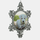 名前の子犬の初めてのクリスマス + 年 スノーフレークピューターオーナメント (左)