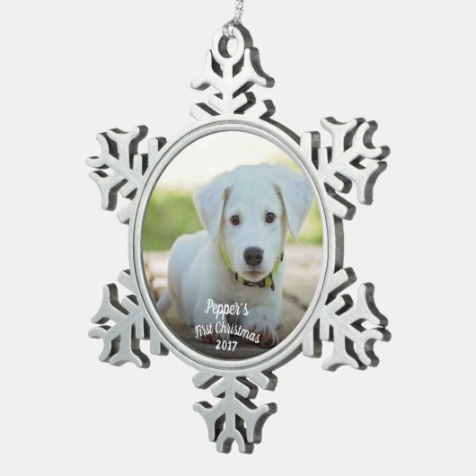 名前の子犬の初めてのクリスマス + 年 スノーフレークピューターオーナメント (右)