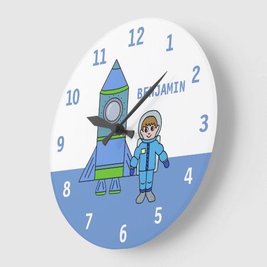 名前の宇宙飛行士およびロケットの宇宙の柱時計 ラージ壁時計 (傾斜)