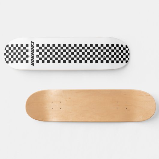 名前の完全なカスタム色の市松模様にストライプ スケートボード (横)