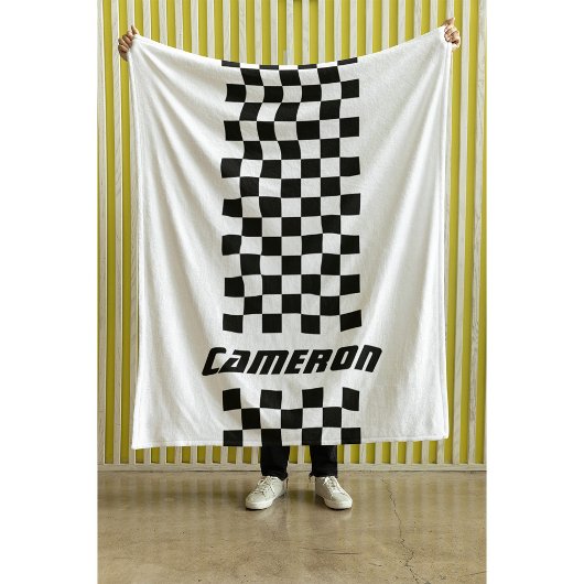 名前の完全なカスタム色の市松模様にストライプ フリースブランケット