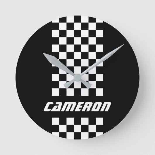 名前の完全なカスタム色の市松模様にストライプ ラウンド壁時計 (正面)