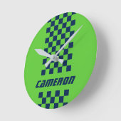 名前の完全なカスタム色の市松模様にストライプ ラウンド壁時計 (傾斜)