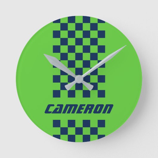 名前の完全なカスタム色の市松模様にストライプ ラウンド壁時計 (正面)