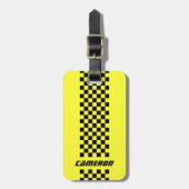 名前の完全なカスタム色の市松模様にストライプ ラゲッジタグ (正面縦)