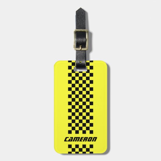 名前の完全なカスタム色の市松模様にストライプ ラゲッジタグ (正面縦)