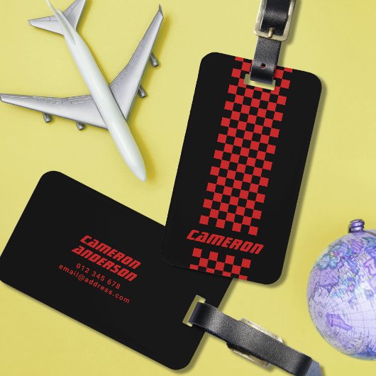 名前の完全なカスタム色の市松模様にストライプ ラゲッジタグ