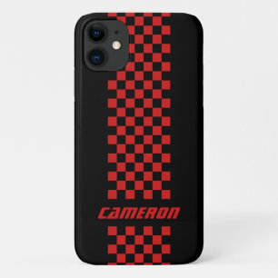 名前の完全なカスタム色の市松模様にストライプ iPhone 11 ケース