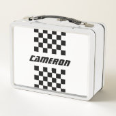 名前の完全に編集可能な色市松模様にストライプ メタルランチボックス (裏面)