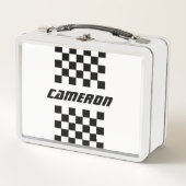 名前の完全に編集可能な色市松模様にストライプ メタルランチボックス (正面)