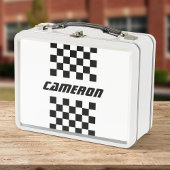 名前の完全に編集可能な色市松模様にストライプ メタルランチボックス