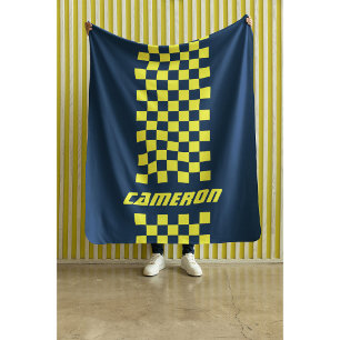 名前の完全カスタム市松模様にストライプ色 シェルパブランケット