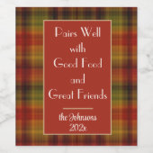 名前の年の引用文、秋の格子模様、6のセット ワインラベル (シングルラベル)