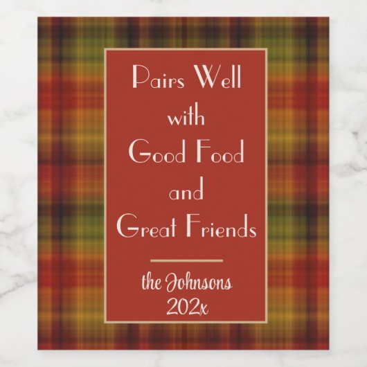 名前の年の引用文、秋の格子模様、6のセット ワインラベル (シングルラベル)