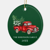 名前の年の水の色ヴィンテージ赤いトラックの木々緑 セラミックオーナメント (左)